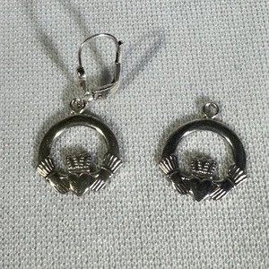 .925 Sterling Silver Irish Claddagh Crown Heart Circle Clip On Earrings Ireland - Picture 1 of 5
