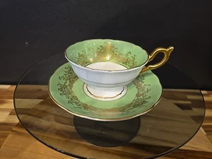 Coalport Bone China Cup & Saucer Green and gold trim Made in England Vintage - Picture 1 of 8