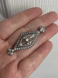 Antike Art Deco Kristall Filigran Blume Sterlingsilber Raute Stab Brosche Anstecknadel - Bild 1 von 6