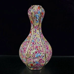 Jarrón chino de flores de porcelana Cloisonne para pintura artesanal con marca Qianlong 23600 - Imagen 1 de 8