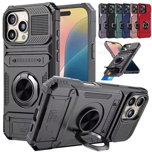 Ring Stand Card Case For iPhone 13 14 15 16 e Plus 17 Air Pro Max Hard PC Cover - Picture 1 of 13