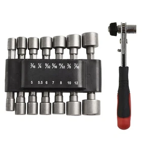 8 Piece Ratchet Socket Driver Set 634mm For 1 4 Inch Pawl Socket Adapter - Picture 1 of 48