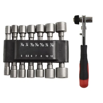8 Piece Ratchet Socket Driver Set 634mm For 1 4 Inch Pawl Socket Adapter - Image 1 of 4