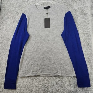 rag & bone Sweater Mens XL Light Gray Blue Giles Crew Merino Wool Colorblock - Picture 1 of 12