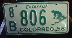 1958 Colorado License Plate Number Tag - Skier - Picture 1 of 1