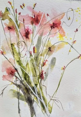 Original Signed Watercolor Painting. Vibrant. Abstract. Floral.Colorful. Gift - Image 1 of 2