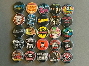 Assorted Psychobilly / Rockabilly Buttons Pins Set Of 25 - Picture 1 of 2