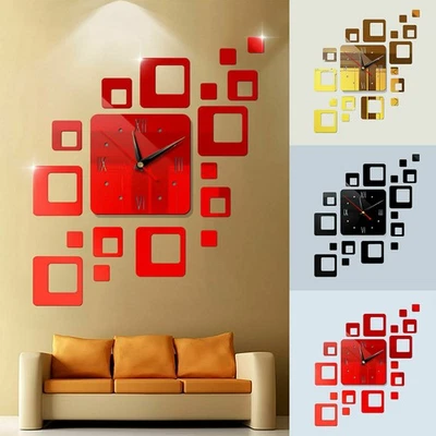 3D Large Wall Clock Mirror Surface Modern DIY Sticker Office Home Shop Art Decor - Image 1 of 4