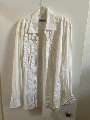 ROBERT GRAHAM Saks Fifth Avenue White Ruffle Tuxedo Shirt 100% Cotton Size XL - Image 1 of 4