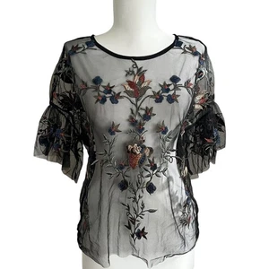 Top de Malla Floral Talla S Bordado Transparente Fairycore Grunge Boho Gótico Indie Festival - Imagen 1 de 10