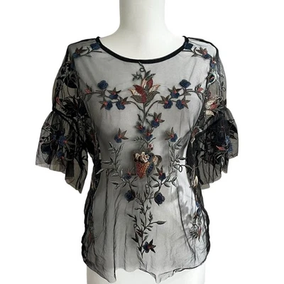 Top de Malla Floral Talla S Bordado Transparente Fairycore Grunge Boho Gótico Indie Festival Foto 1 de 4