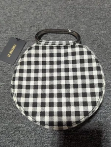 new Forever 21 round black white check buffalo purse clutch silver handle zip - Picture 1 of 7