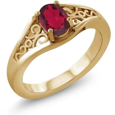 0.50 Ct Oval Red Mystic Topaz 18K Yellow Gold Plated Silver Ring - Image 1 of 3