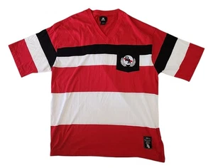 Red Ape Mens 5XL V Neck T-Shirt Red Blakc White Striped Embroidered Y2K Hip Hop - Picture 1 of 8