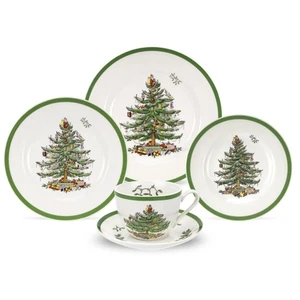 Christmas Tree 5-Piece Place Setting - Festive Earthenware Tableware with Pla... - Picture 1 of 7