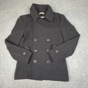 Superdry Pea Coat mens LARGE Black Wool Long Sleeve Commodity Winter Size L - Picture 1 of 7