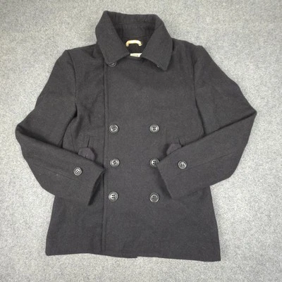 Superdry Pea Coat mens LARGE Black Wool Long Sleeve Commodity Winter Size L - Image 1 of 4