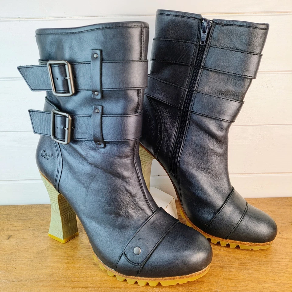 CAT Caterpillar X Shontelle Collab US 9 M Boots 4" Sculpted High Heel Black -ish - Image 1 of 4