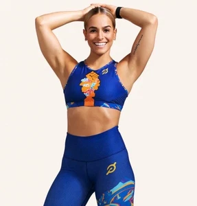 Peloton x Temi Coker Women’s High Neck Blue Orange Sport Bra Size Large - Picture 1 of 10