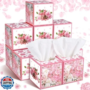 Fourluoo 12 Pack Summer Rose Floral Facial Tissues Cube Boxes 600 Sheets 3 Pl - Picture 1 of 5