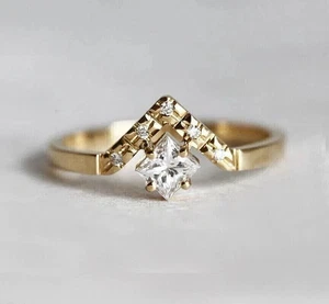 Art Deco Stil Lab-Created Diamant Princess Cut Vorschlag Ring 14K Gelbgold FN - Bild 1 von 7