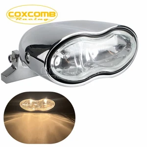Universal Motorcycle Dual ET Headlights Wave For Harley Custom Bobber Cafe Racer - Picture 1 of 19