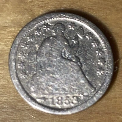 1853 P Seated Liberty Half Dime Exact Coin Shown Silver Arrows - Image 1 of 4