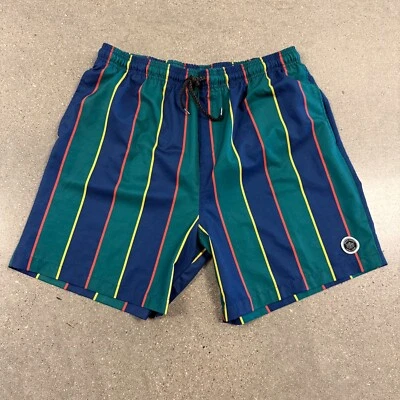 Nuevo sin etiquetas Pantalones Cortos Brooklyn Tela Natación Surf Para Hombres Forrados a Rayas Azul Verde - XL Foto 1 de 4