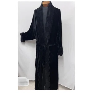 Vintage Gianni Versace Samt langer Morgenmantel mit Gürtel Schärpe schwarz bestickt XL - Bild 1 von 10