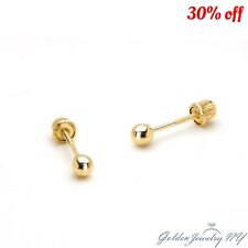 14K PURE 100% Real Yellow Gold Ball Stud Earrings with Screw Back 2MM - 7MM