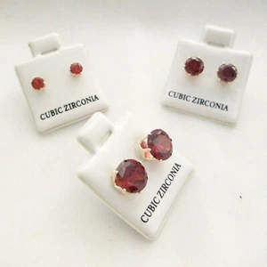 3 Pairs Red Cubic Zirconia Round Earrings Studs 4mm, 6mm, 8mm NEW - Picture 1 of 4