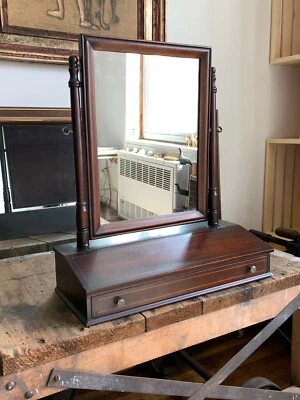 MAHOGANY VANITY WRITING /DRAWER DESK MIRROR  - Image 1 of 4