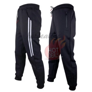 Black Joggers Sweatpants Men Thermal Slim-Fit Fleece Lined Pants with Pockets - Picture 1 of 15