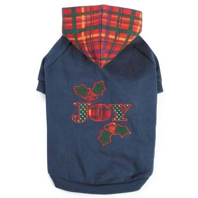 Holly Days JOY Hoodie Holiday Christmas Sweatshirt Blue Dog Puppy Shirt Hood  - Image 1 of 4