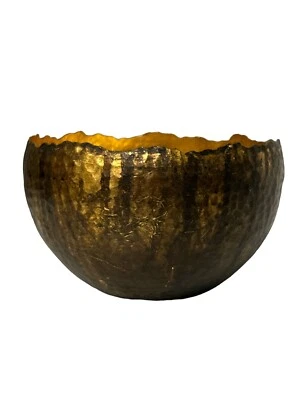 John Richard Hammered Brass Wavy Edge Black Strips Gold Enamel Decorative Bowl - Image 1 of 4