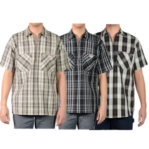 Camicia uomo Ben Davis maniche corte a quadretti mezza cerniera tasche colletto camicia da lavoro - Foto 1 di 13