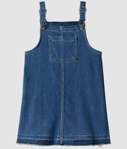 $450 DL 1961 Girls Blue Pinafore Bib Patch Pocket Denim Overall Dress Size L - Picture 1 of 1