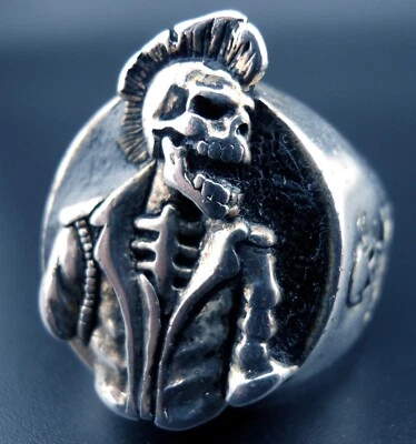 Skull Ring Vintage Heavy Metal NEW Made In USA Skeleton Mohawk Exploited Punk - Image 1 of 4
