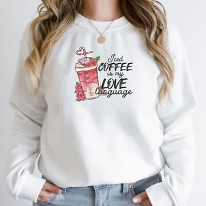 Iced coffee is my love language Sweater, Valentines Day Hoodie, XOXO Sweatshirt, - Picture 1 of 6
