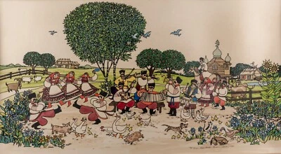 RARO Original Yaroslava "Gloria" Surmach Mills Acuarela 22x12 pulgadas 1980 Sin firmar Foto 1 de 4