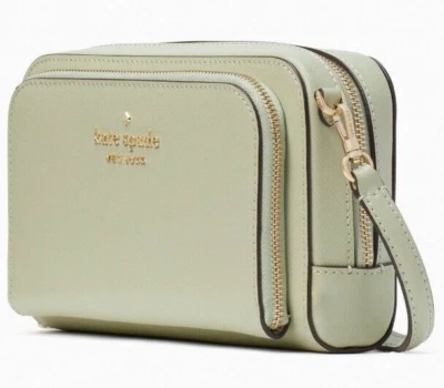 Bandolera Kate Spade Doble Cremallera Alrededor Cuero Verde Ejército Pálido WLR00410 NUEVA CON ETIQUETAS $259 Y Foto 1 de 4