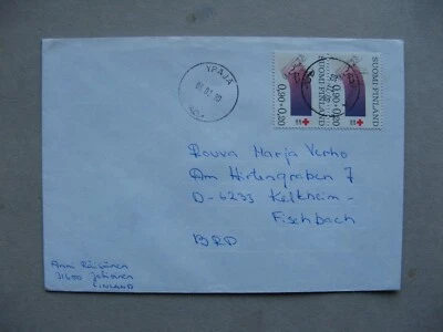 FINLAND, cover to Germany 1980,  pair Red Cross blood transfusion + posterstamp - Image 1 of 2