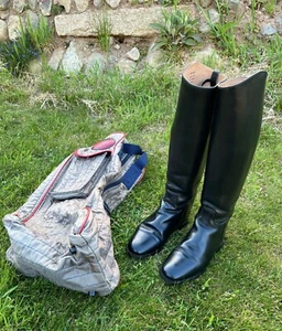Hawkins Royale Black Leather Horse Riding / Equestrian Long Boot Size 5 with Bag - Picture 1 of 23