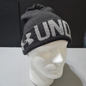 UNDER ARMOUR Pom Knit Ski Beanie Black On Black Unisex OSFM Style #1281902 EUC - Picture 1 of 15