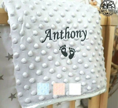 PERSONALISED BABY BLANKET EMBROIDERED SOFT BUBBLE ITALIC FONT BABY BOY GIRL GIFT - Image 1 of 4
