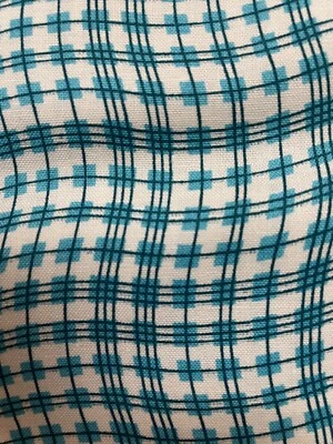 Fabric Lot 2 Yards 26 Inches 42 W Wavy Checks Stripes Turquoise Aqua White - Image 1 of 4
