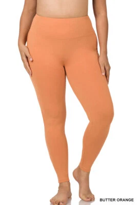 1X 2X 3X Premium Cotton Wide Waistband Long Leggings Yoga Full Length Pants - Image 1 of 2