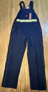 NWT VTG Red Kap Bib Overalls Carpenter Reflective Blue Jean Denim Mens 40x36 - Picture 1 of 7
