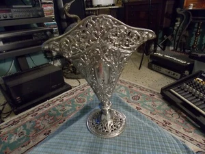 1991 GSA Godinger Silverplate PIERCED ORNATE FLORAL DECORATIVE VASE 9" VG ! - Picture 1 of 2