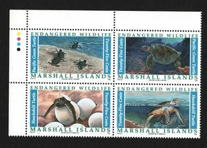 OPC 1990 Islas Marshall Tortugas en Peligro Bloque de 4 Sc#377-380a MNH 49442 - Imagen 1 de 1